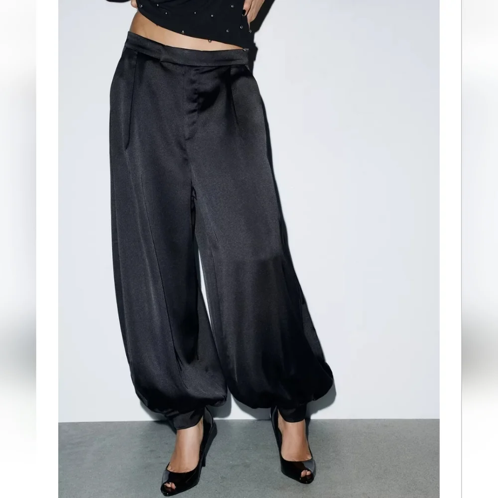 Zara BALLOON SATIN PANTS BLACK
